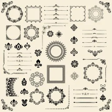 Vintage Set of Vector Horizontal, Square and Round Elements Illustrazione stock