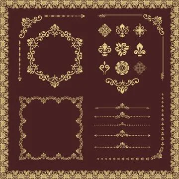 Vintage Set of Vector Horizontal, Square and Round Elements Stock Illustration