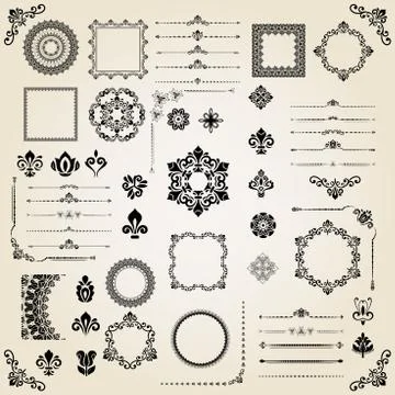 Vintage Set of Vector Horizontal, Square and Round Elements Stock Illustration