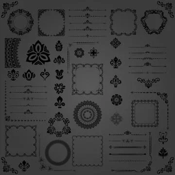 Vintage Set of Vector Horizontal, Square and Round Elements Illustrazione stock