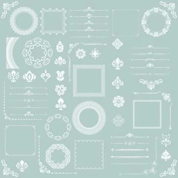Vintage Set of Vector Horizontal, Square and Round Elements Illustrazione stock