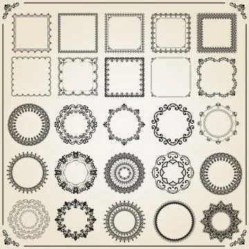 Vintage Set of Vector Horizontal, Square and Round Elements Stock Illustration