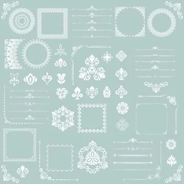 Vintage Set of Vector Horizontal, Square and Round Elements Illustrazione stock