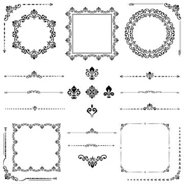 Vintage Set of Vector Horizontal, Square and Round Elements Illustrazione stock