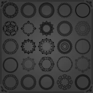 Vintage Set of Vector Round Black Elements Stock Illustration