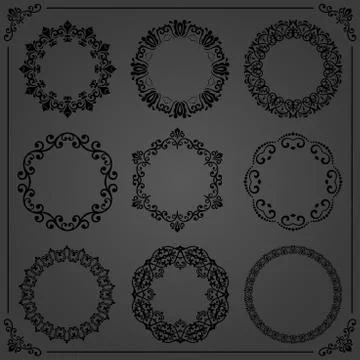 Vintage Set of Vector Round Elements Stock Illustration