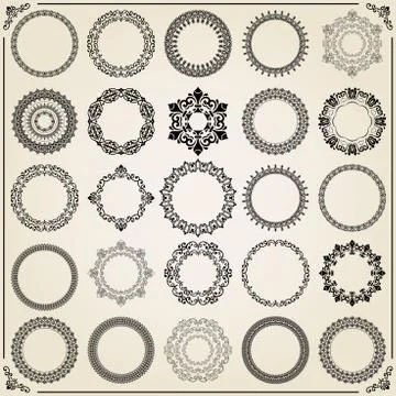 Vintage Set of Vector Round Elements Stock Illustration