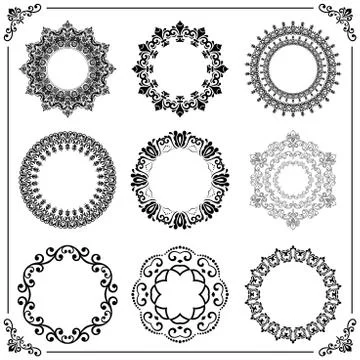Vintage Set of Vector Round Elements Stock Illustration