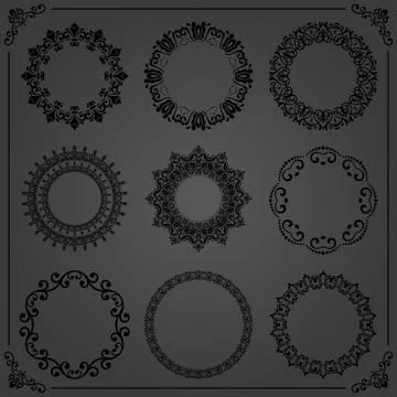 Vintage Set of Vector Round Elements Stock Illustration