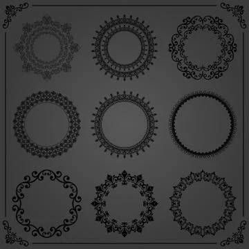 Vintage Set of Vector Round Elements 스톡 일러스트