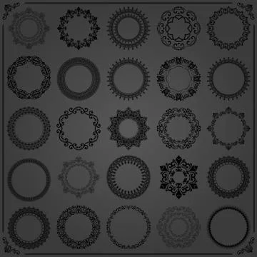 Vintage Set of Vector Round Elements 스톡 일러스트