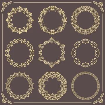 Vintage Set of Vector Round Elements Illustrazione stock