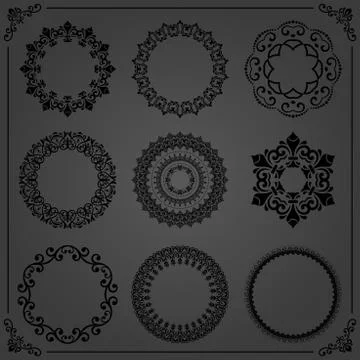 Vintage Set of Vector Round Elements Illustrazione stock