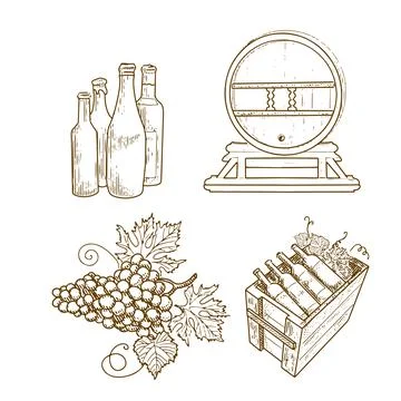 Vintage set of wine objects. Stock Illustration