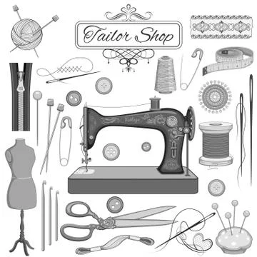 Vintage Sewing and Tailor object Stock Illustration