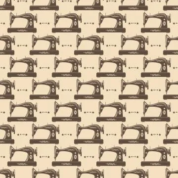 Vintage sewing machine seamless pattern Illustrazione stock