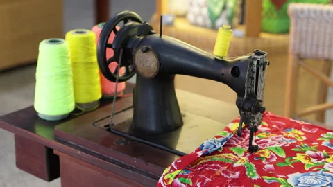 The vintage sewing machine is still in working order. Stock Footage 322045410