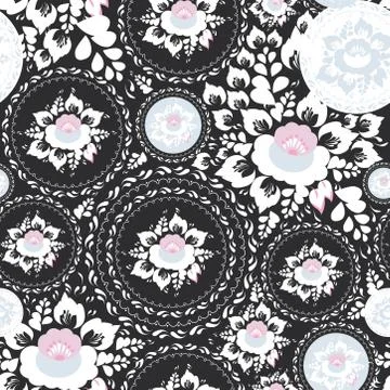 Vintage shabby Chic Seamless, pattern with Pink and white flowers and leaves  Stock Illustration