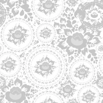 Vintage shabby Chic Seamless pattern with flowers and leaves Grey flowers on Stock Illustration