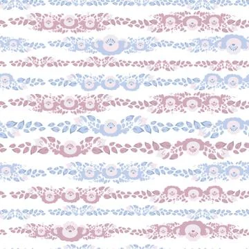 Vintage shabby Chic Seamless pattern with flowers and leaves blue pink flowers Stock Illustration