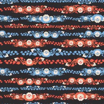 Vintage shabby Chic Seamless pattern with flowers and leaves blue red flowers on Stockillustratie