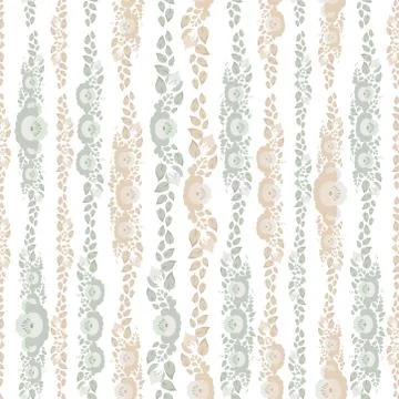 Vintage shabby Chic Seamless pattern with flowers and leaves beige blue on white Stock Illustration