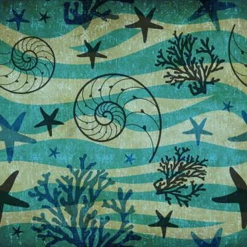 Vintage shells and starfish pattern Illustrazione stock