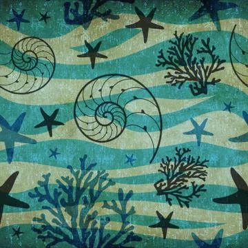Vintage Shells and starfish pattern Stock Illustration