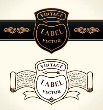 Vintage shield emblems. Crests vector logo set Stock Illustration