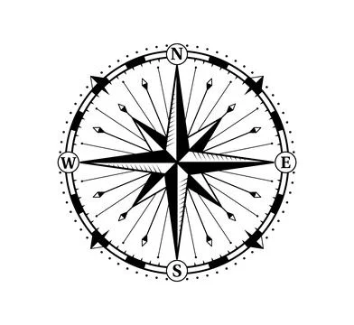 Vintage ship compass rose emblem with directions Stock Illustration