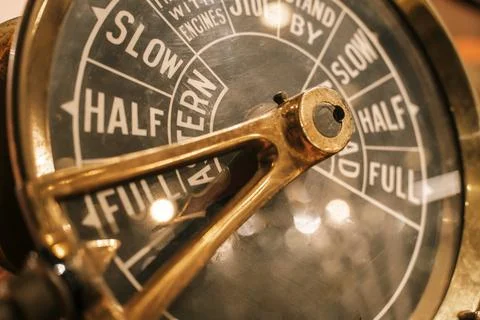 Vintage ship engine telegraph dial close-up, nautical control instrument Fotos de archivo