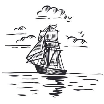 Vintage ship ink sketch vector illustration Stock Illustration