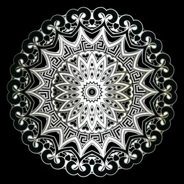 Vintage silver Baroque 3d vector mandala pattern. Surface ornamental luxury Illustrazione stock