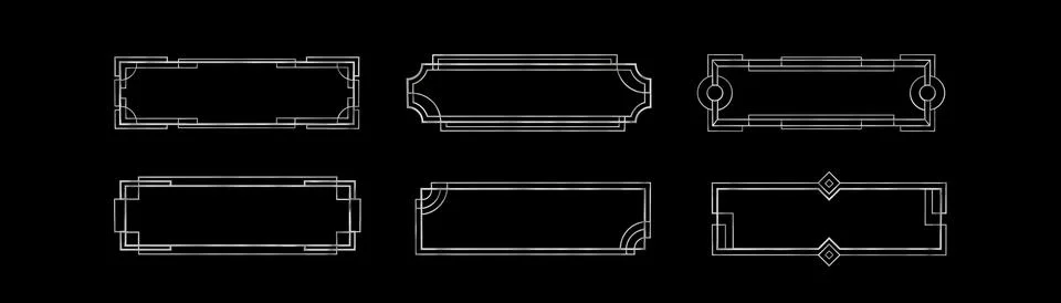 Vintage silver frames set on black background Stock Illustration