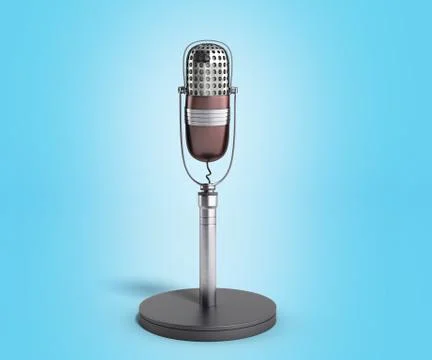 Vintage silver microphone on blue gradient background 3d render Illustrazione stock