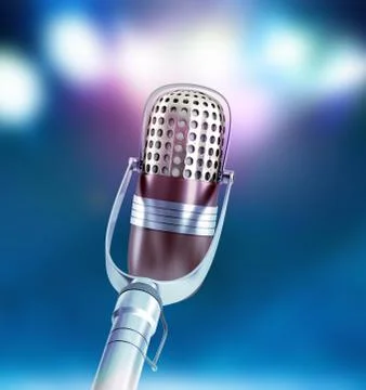 Vintage silver microphone close up isolated karaole background 3d render Stock Illustration