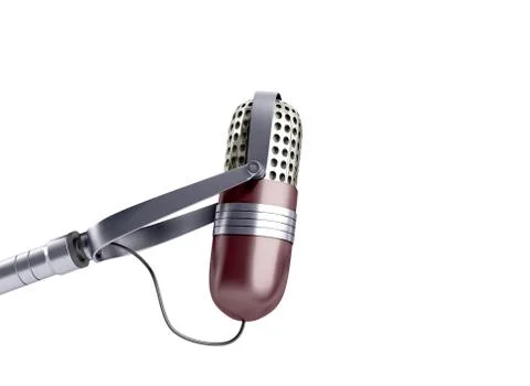 Vintage silver microphone close up on white background 3d render Stock Illustration