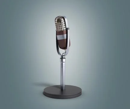 Vintage silver microphone on grey gradient background 3d render Stock Illustration