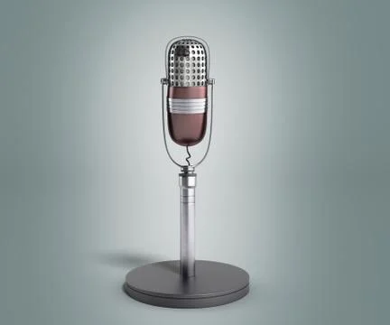 Vintage silver microphone on grey gradient background 3d render Illustrazione stock