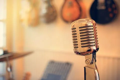Vintage silver microphone image with warm filter Stock Photos