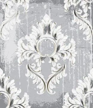 Vintage silver ornament pattern Vector. Baroque rococo texture luxury design. イラスト素材