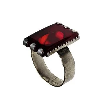 Vintage Silver Ring with Rectangular Red Gemstone Stock Photos