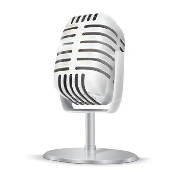 Vintage silver studio microphone. 3D realisic vector illustratio Stock Illustration