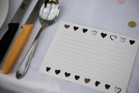 Vintage silverware with an empty tag Stock Photos