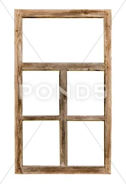 Vintage simple wooden window frame isolated on white Stock Photos