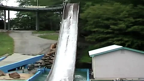 Vintage Six Flags over Georgia people on a water ride large boat Stock Footage 163937865