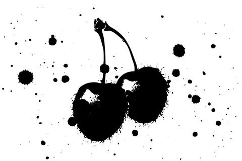 Vintage Sketch Vector: Cherry Fruit Graffiti with Blackberry Silhouette and Hand Stock Illustration