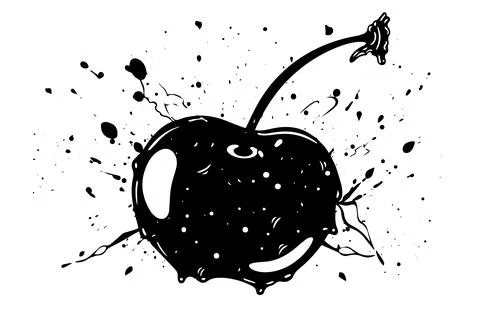 Vintage Sketch Vector: Cherry Fruit Graffiti with Blackberry Silhouette and Hand Stock Illustration