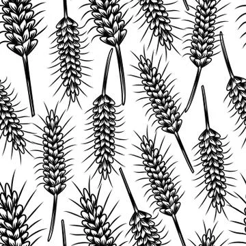 Vintage sketch with wheat seamless pattern. Wheat, rice, oat, barley vector i 스톡 일러스트