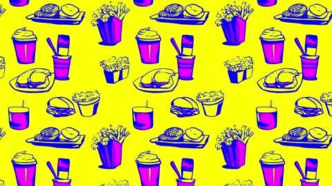 Vintage snacks layout with bold colors — Horizontal motion Stock Footage 307947121
